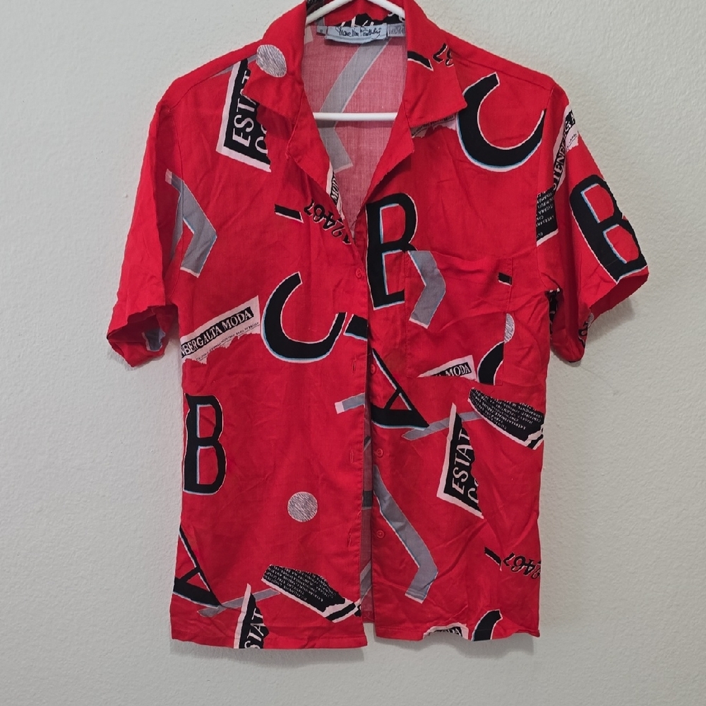 Diane Von Futsternberg Vibrant Red Graphic Casual Shirt 8